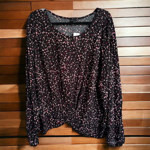 Torrid Womens Blouse Sz 2 2X 18‎ 20 Challis Twist Front Crop Top Black Paisley - Picture 3 of 8